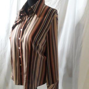 Dressbarn Earth Tones Strips Button Blouse Size 2x